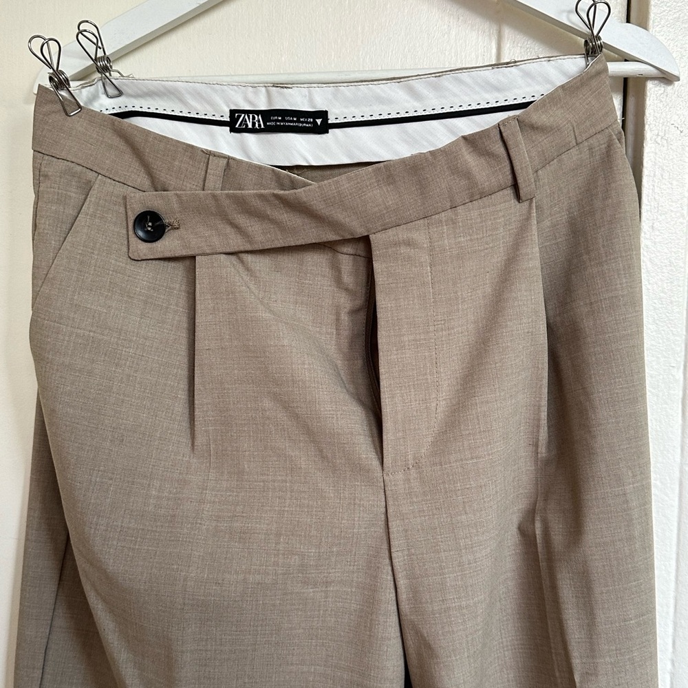 Zara Tan Trousers with Classic Straight-Leg Cut